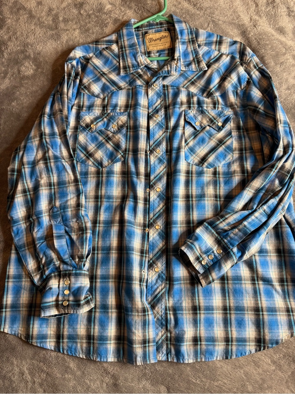 Wrangler Western Fashion Pearl Snap Plaid Shirt with Metallic Thread 2XL